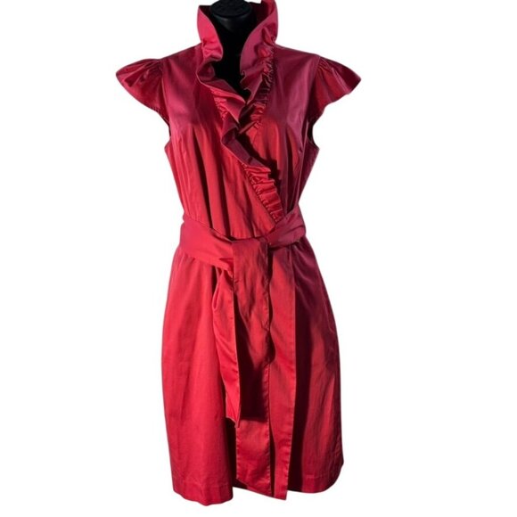 Elizabeth McKay Ruffle Collar Sleeveless Wrap Dress With Gold Button Accent - Picture 2 of 14